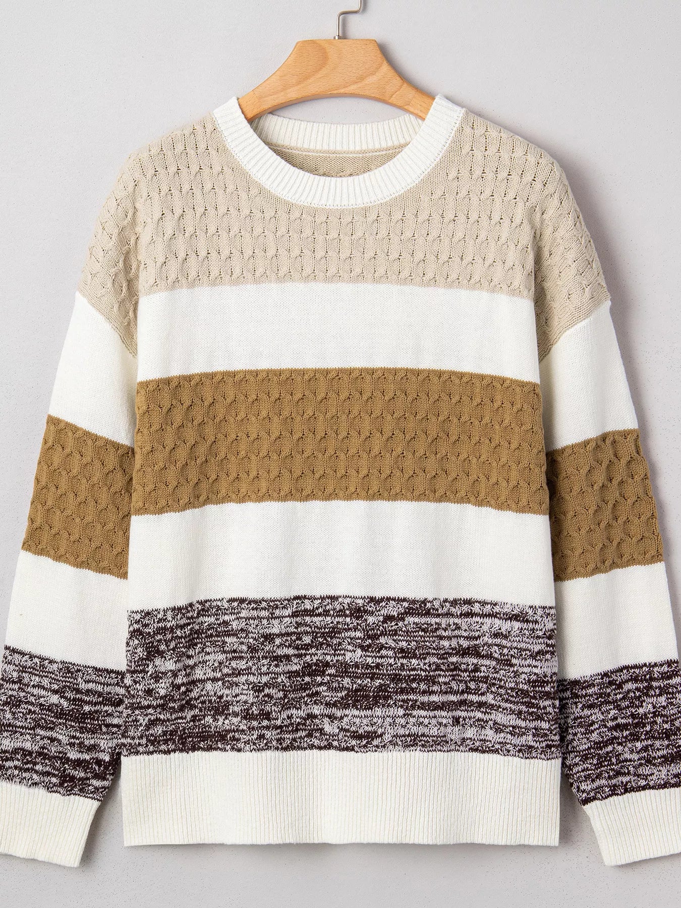 Mixed Texture Knit Striped Color Block Loose Sweater - Image 6