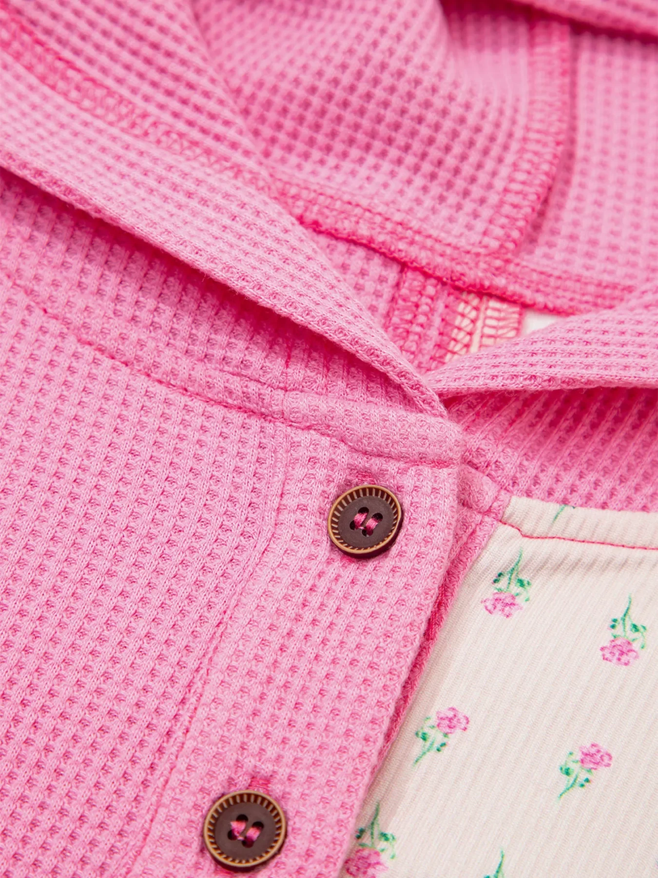 Mixed Texture Waffle Floral Patchwork Hooded Oversize Pullover - Image 9