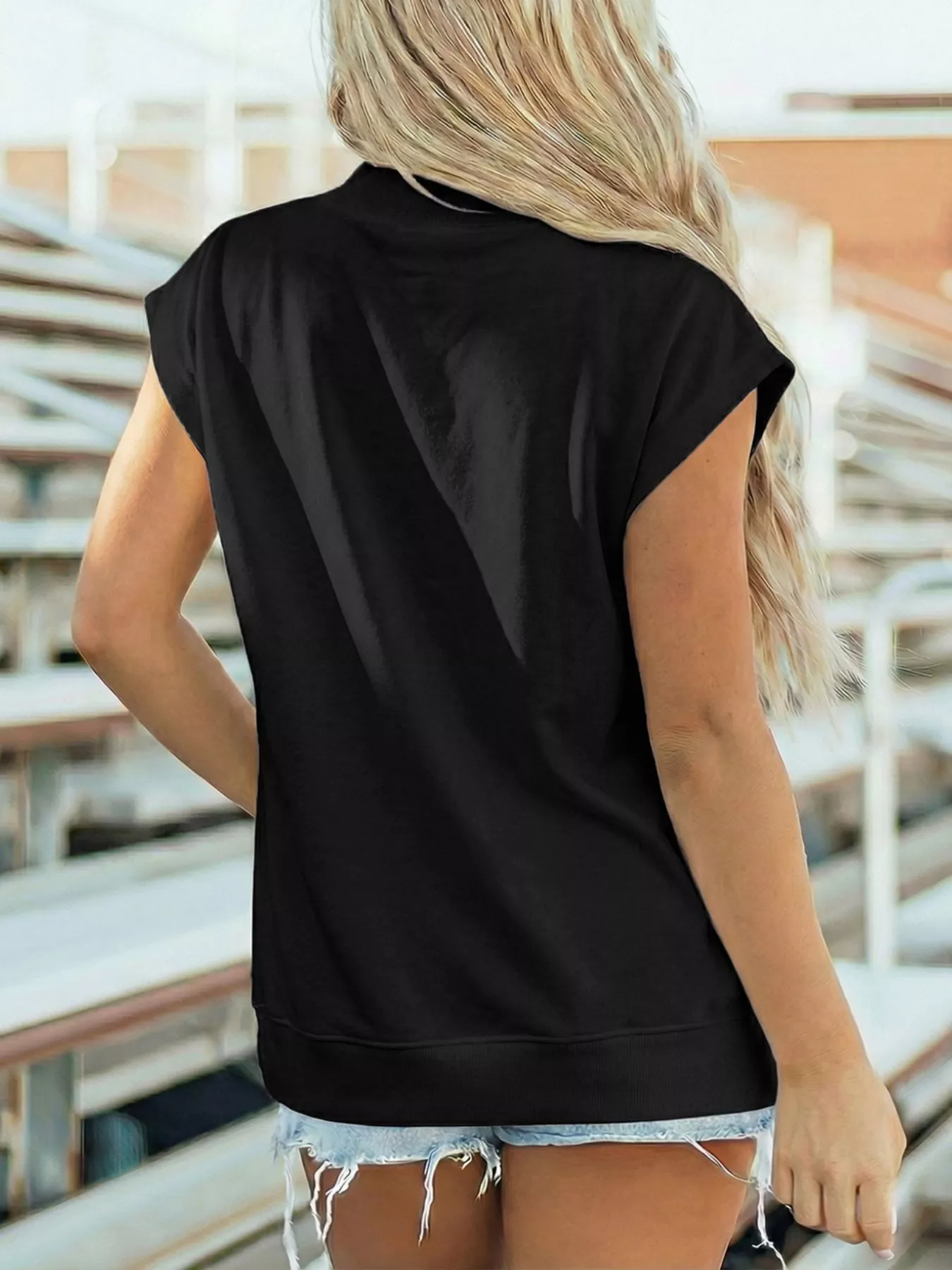 Mock Neck Cap Sleeve Blouse - Image 2