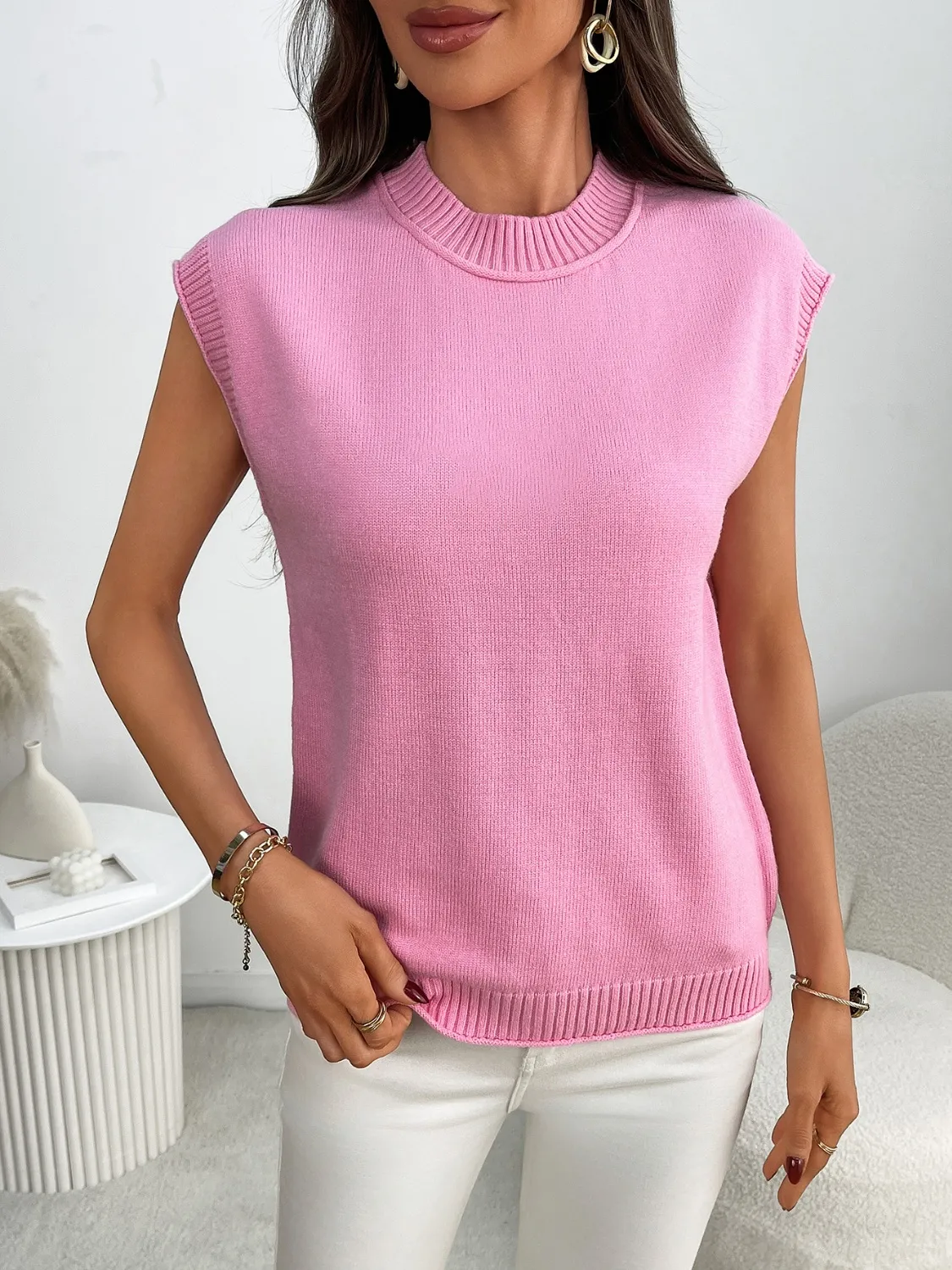 Mock Neck Cap Sleeve Knit Top - Image 6
