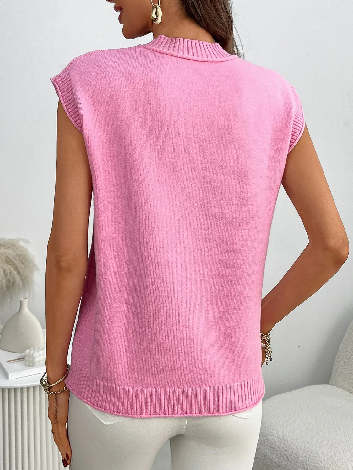 Mock Neck Cap Sleeve Knit Top - Image 8