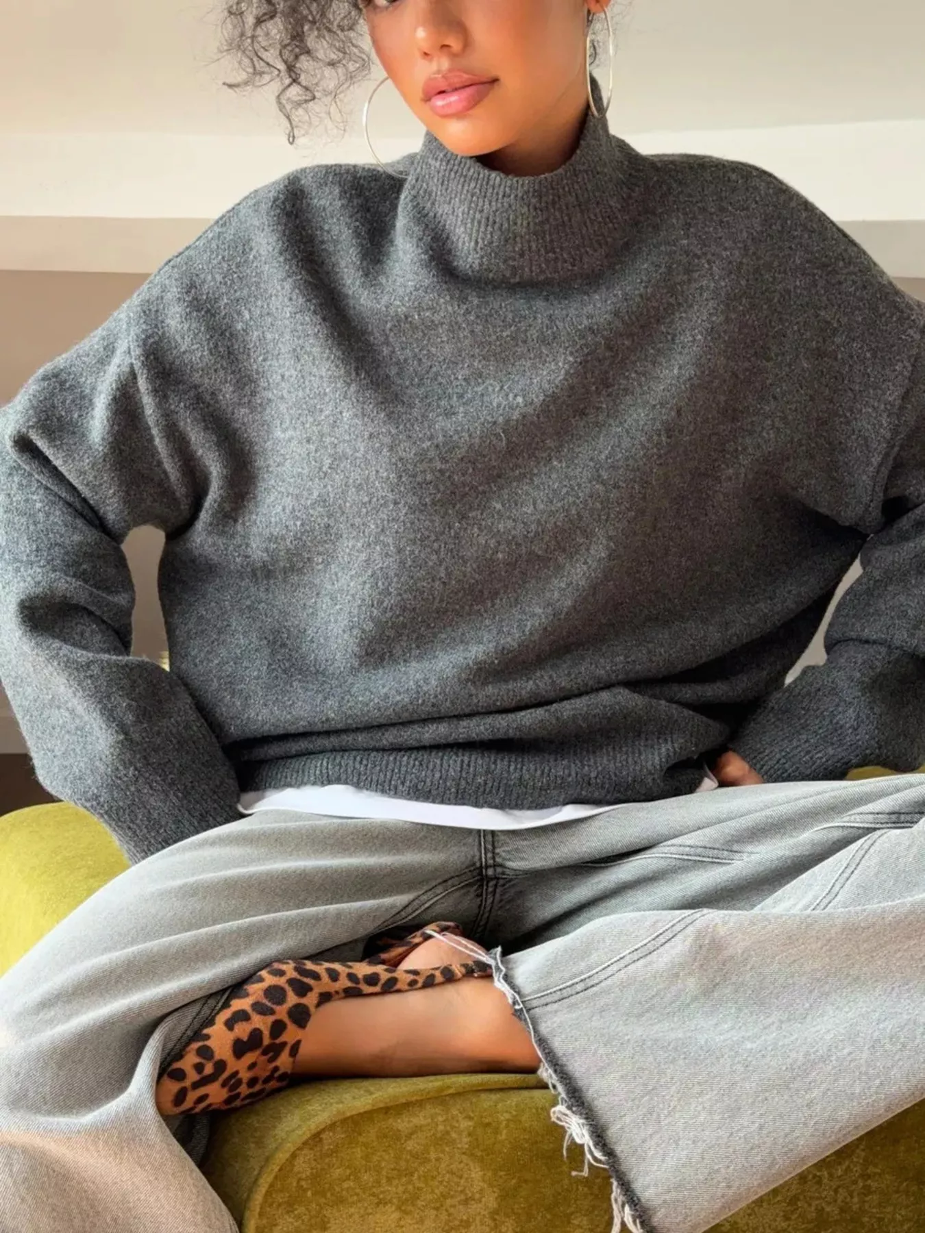 Mock Neck Dropped Shoulder Sweater - Image 20