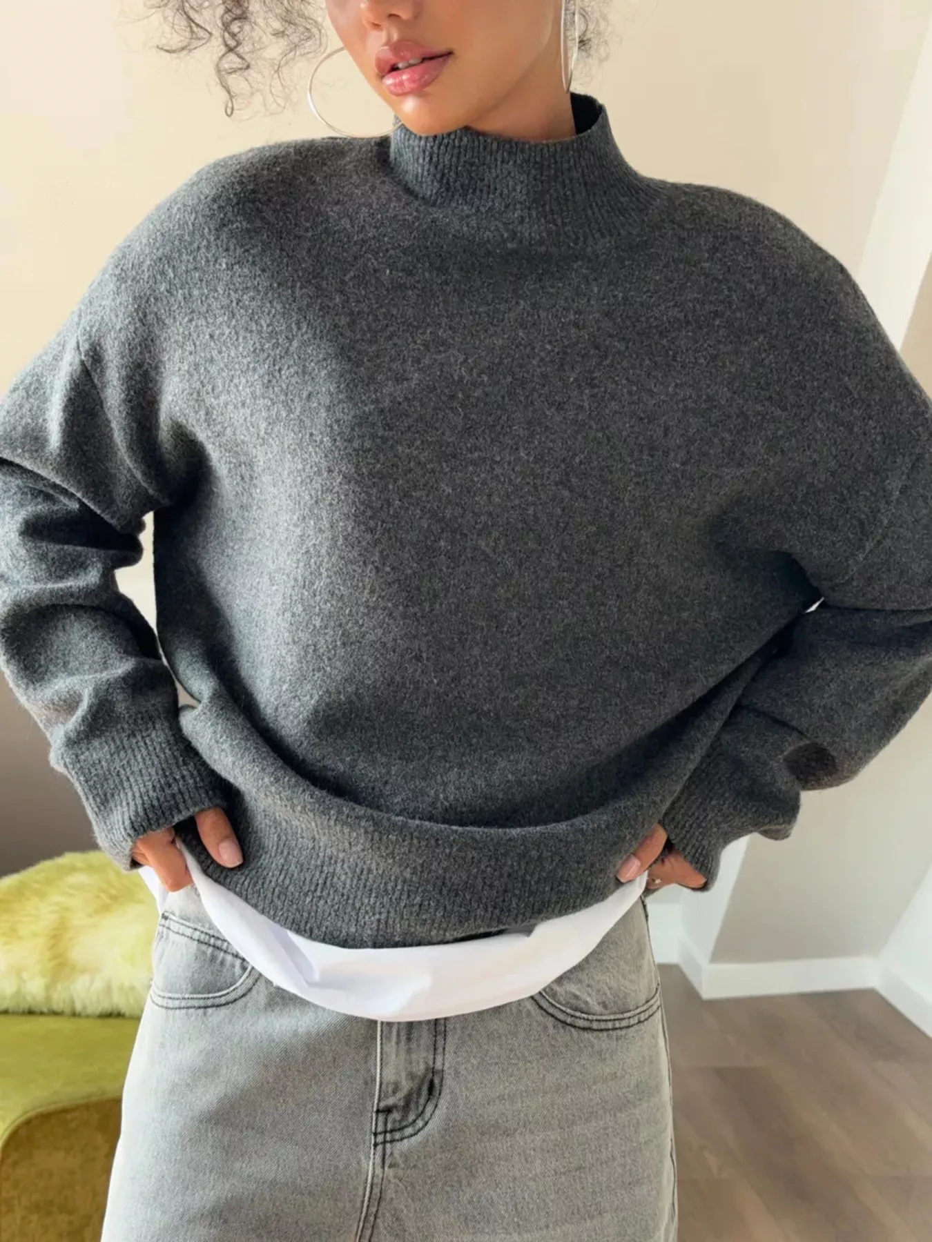 Mock Neck Dropped Shoulder Sweater - Image 22