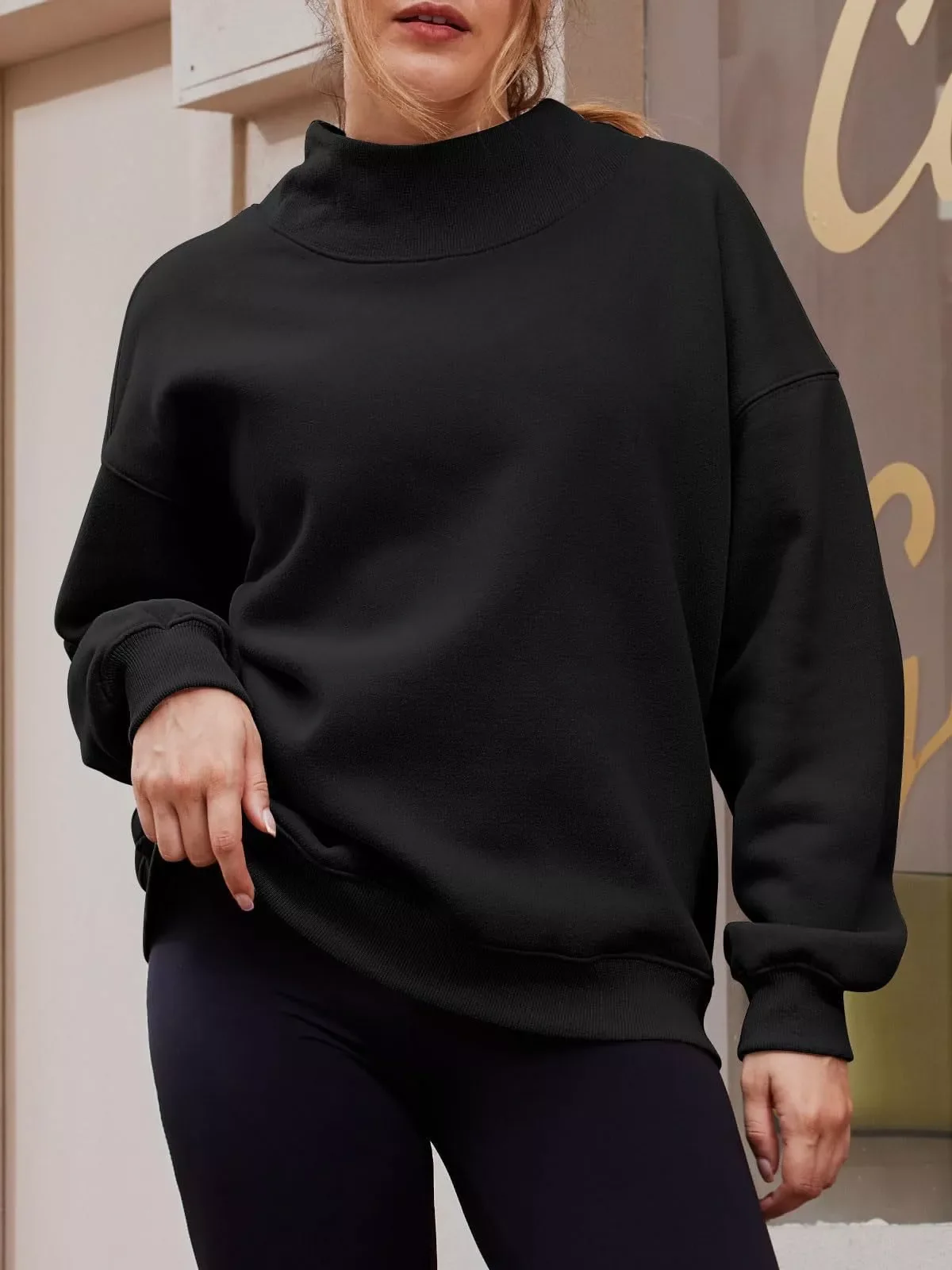 Mock Neck Dropped Shoulder Sweatshirt - Image 4