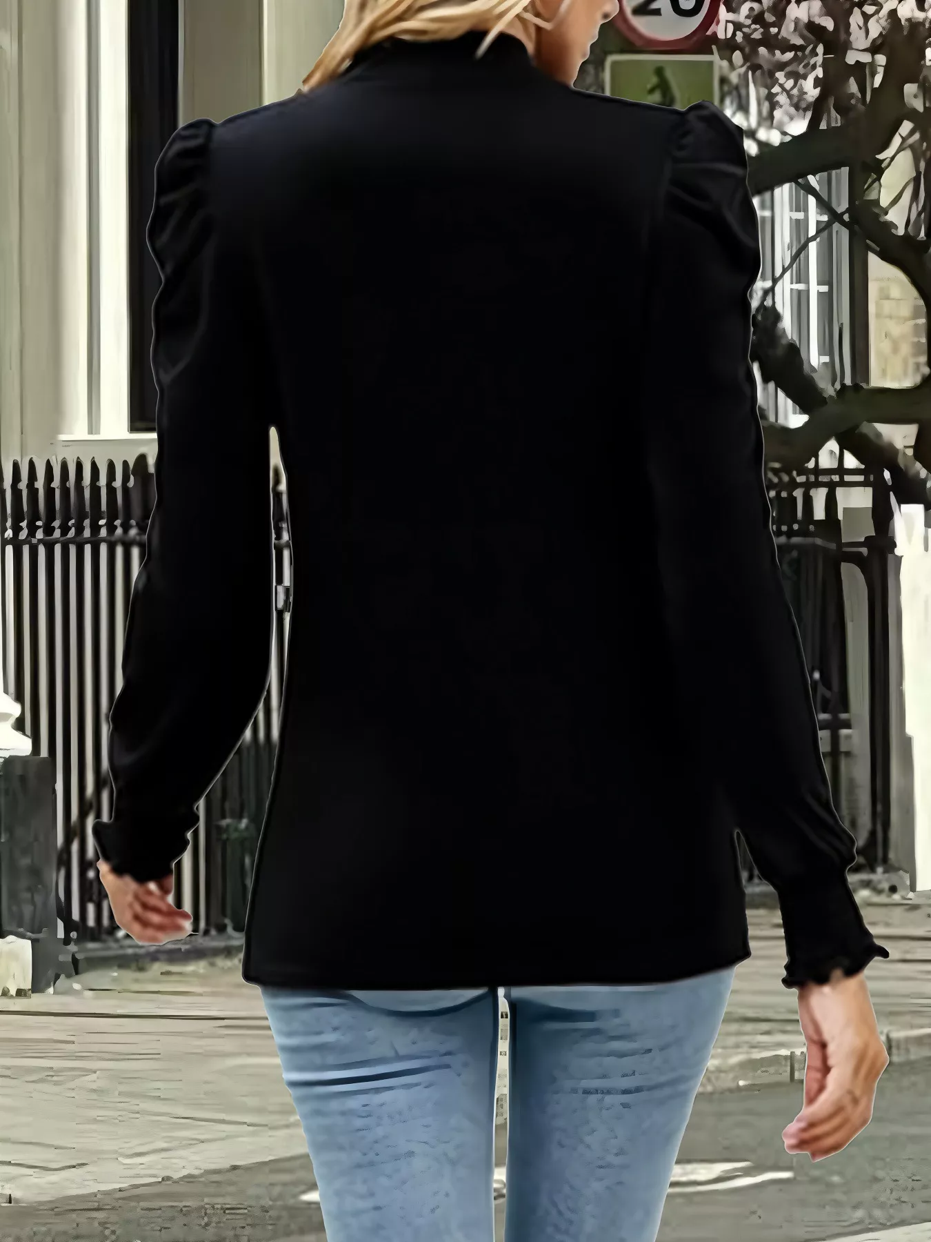 Mock Neck Puff Sleeve Blouse - Image 3