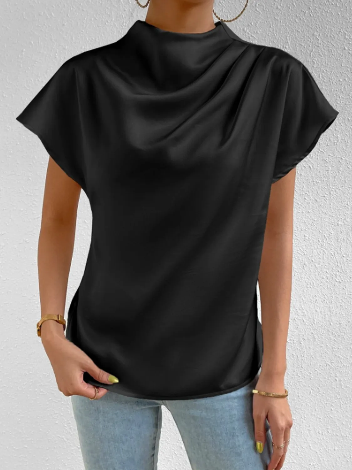 Mock Neck Short Sleeve Blouse - Image 19