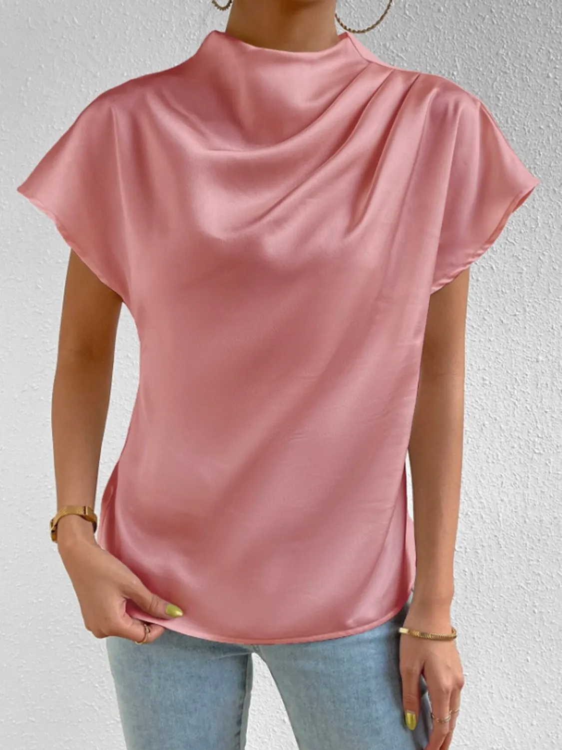 Mock Neck Short Sleeve Blouse - Image 4