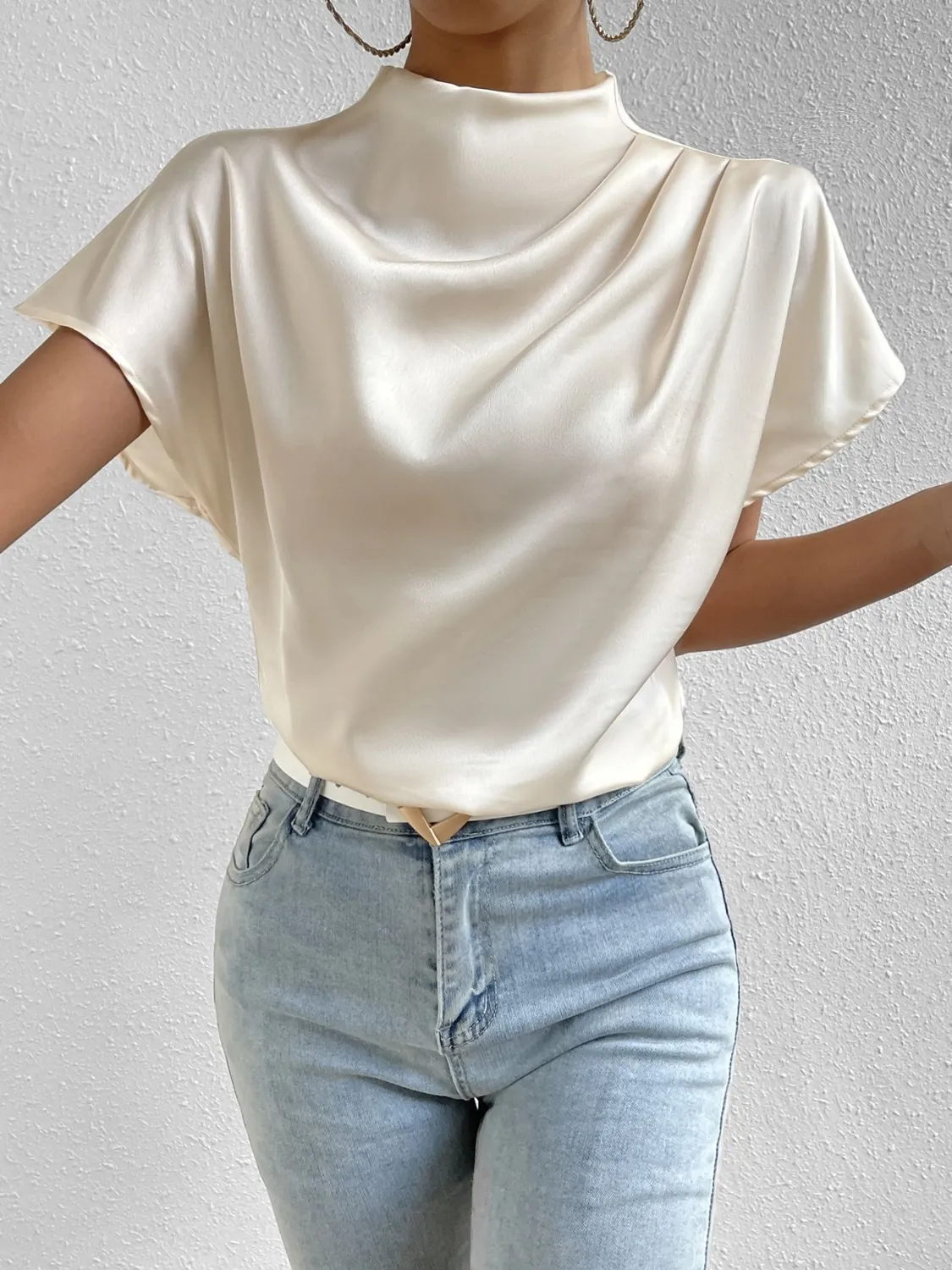 Mock Neck Short Sleeve Blouse - Image 9