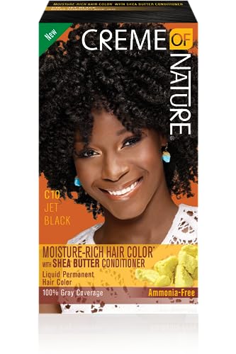 Moisture Rich Liquid Hair Color by Creme of Nature, C10 Jet Black, with Shea Butter Conditioner, 1 Application