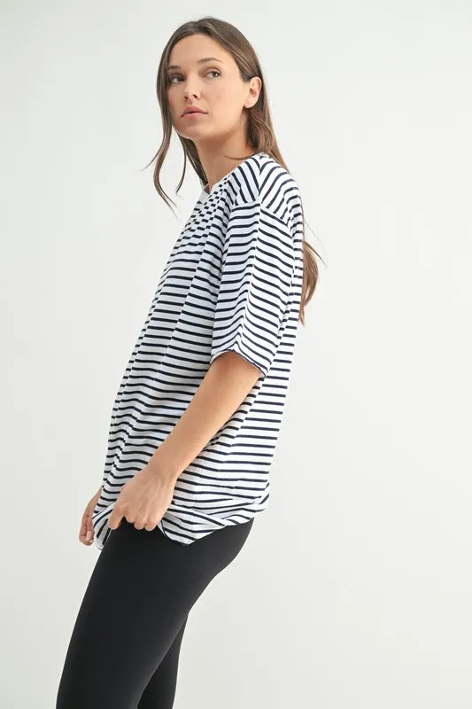 MONO B Coastal Cotton Striped Oversized Crewneck T-Shirt - Image 2