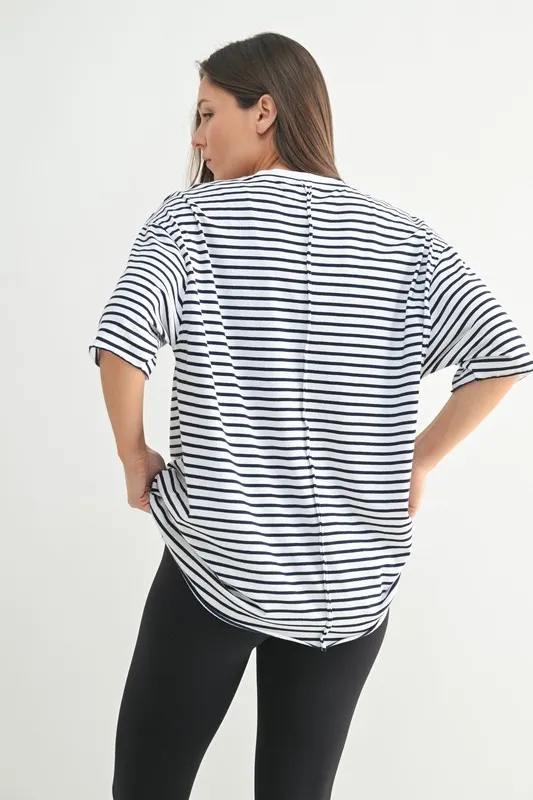 MONO B Coastal Cotton Striped Oversized Crewneck T-Shirt - Image 3
