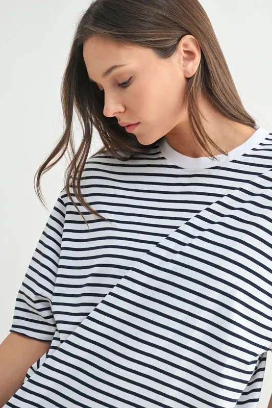 MONO B Coastal Cotton Striped Oversized Crewneck T-Shirt - Image 4