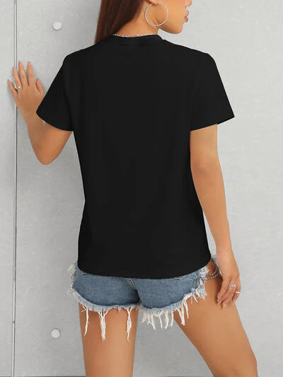 Moon Graphic Round Neck Short Sleeve T-Shirt - Image 2