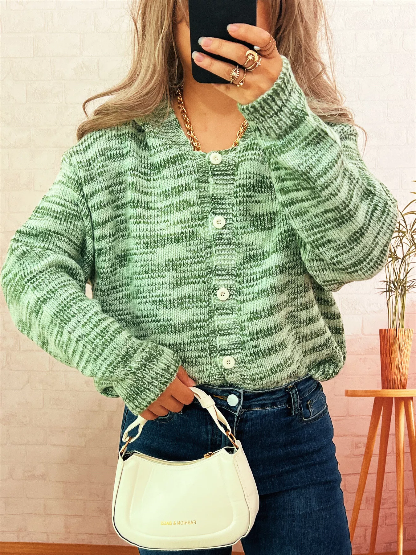 Multi-Colored Knit Button-Down Cardigan - Image 4