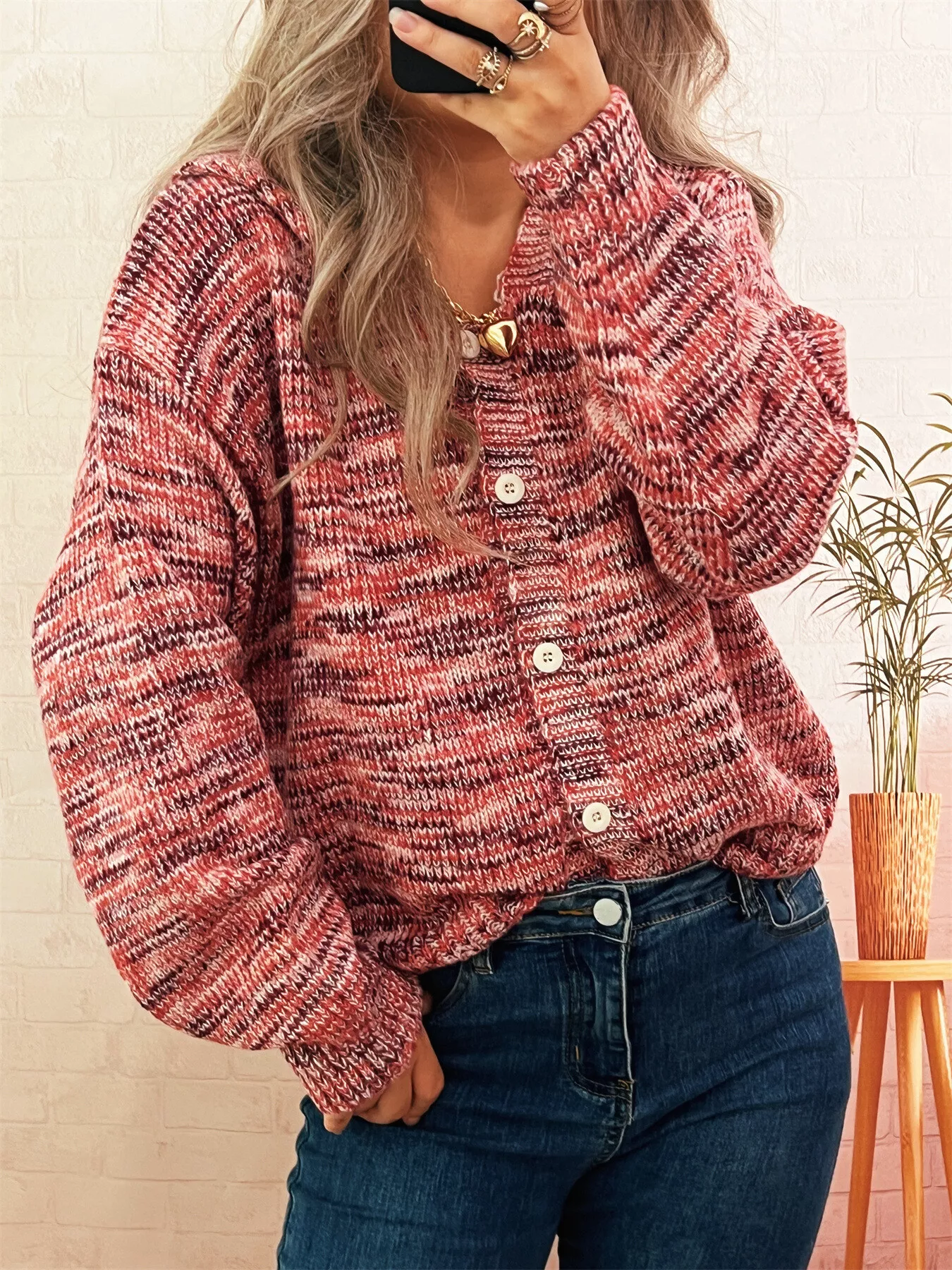 Multi-Colored Knit Button-Down Cardigan - Image 9