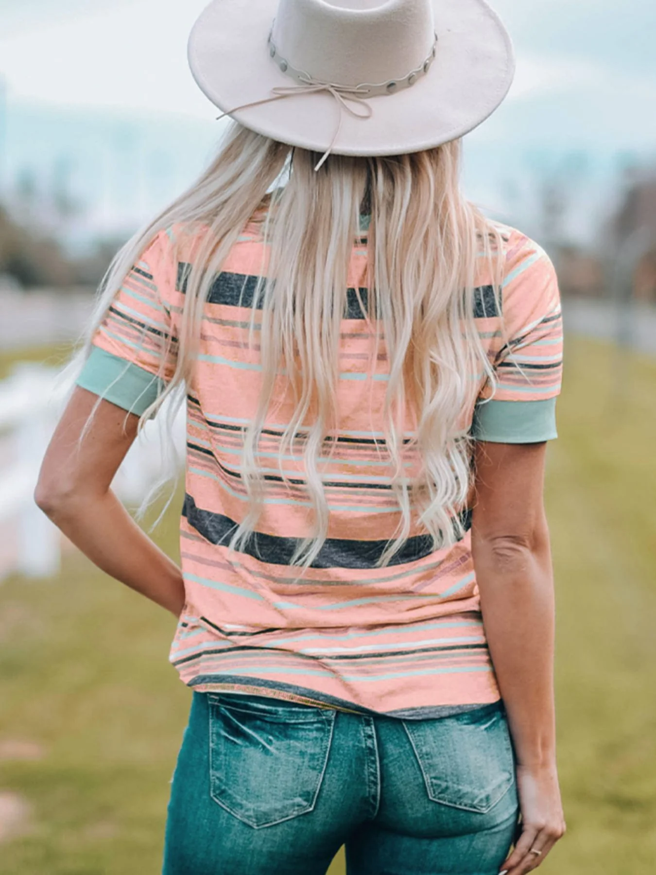 Multicolor Stripes Crew Neck T Shirt - Image 2