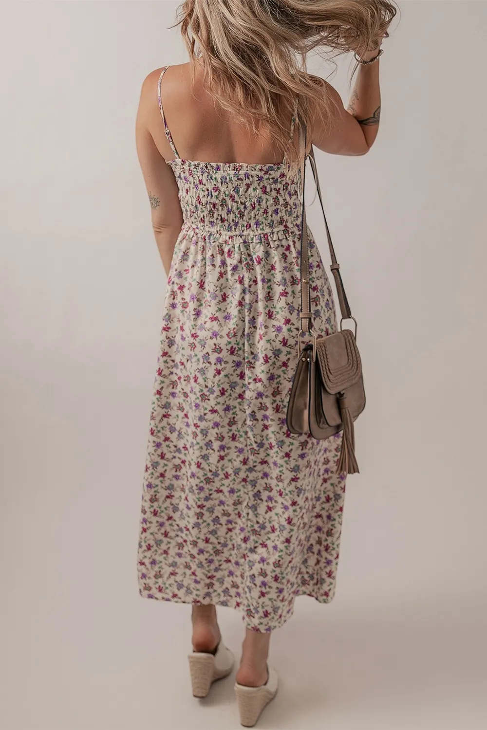 Multicolour Bohemian Ditsy Floral Smocked Fit Flare Sundress - Image 2