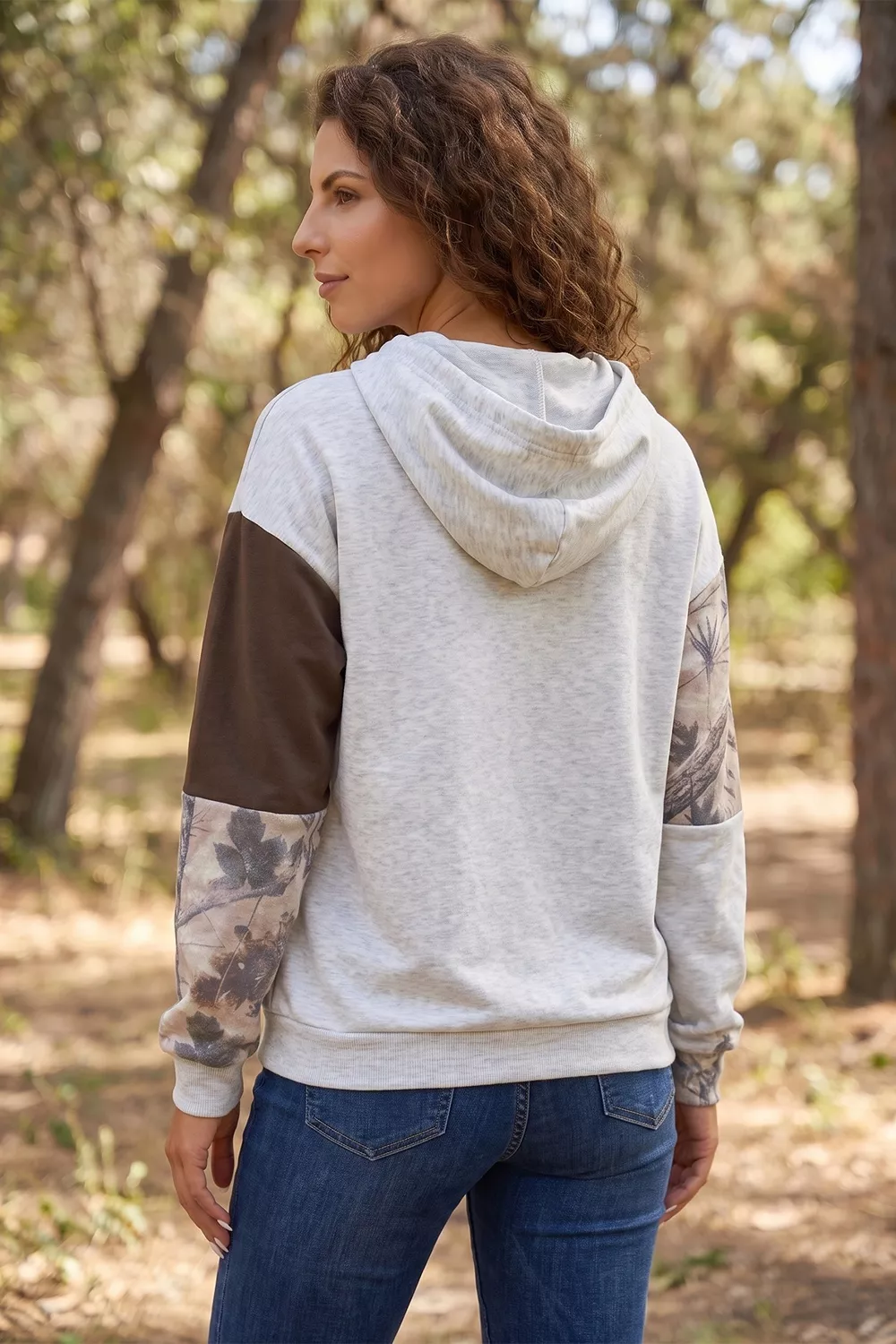 Multicolour Camo Print Drawstring Long Sleeve Western Style Hoodie - Image 4