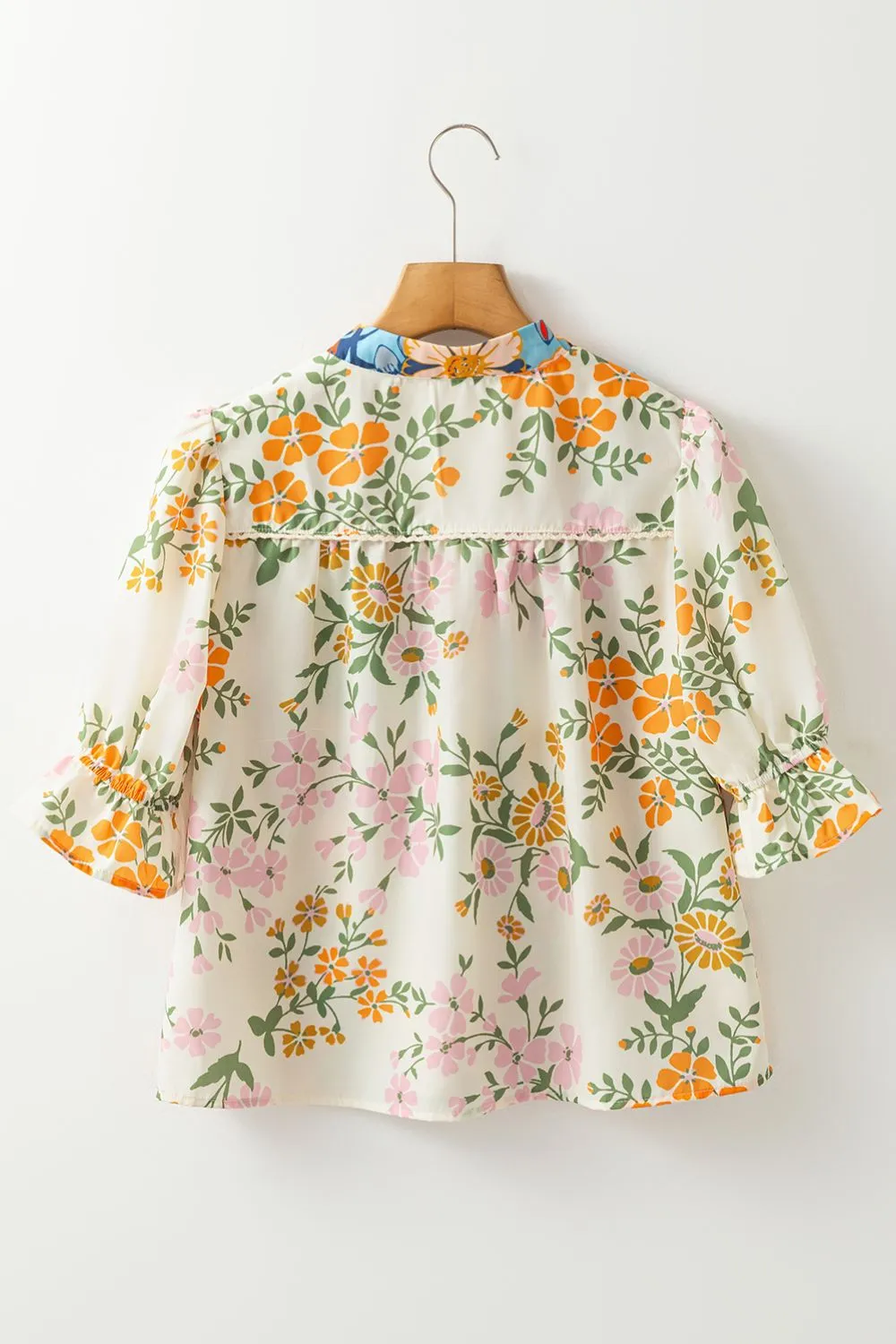 Multicolour Crochet V Neck Half Sleeve Boho Floral Blouse - Image 8