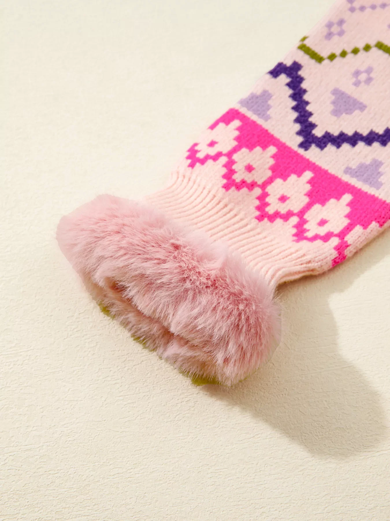 Multicolour Ethnic Christmas Pattern Knit Feather Cuffed Sweater - Image 7