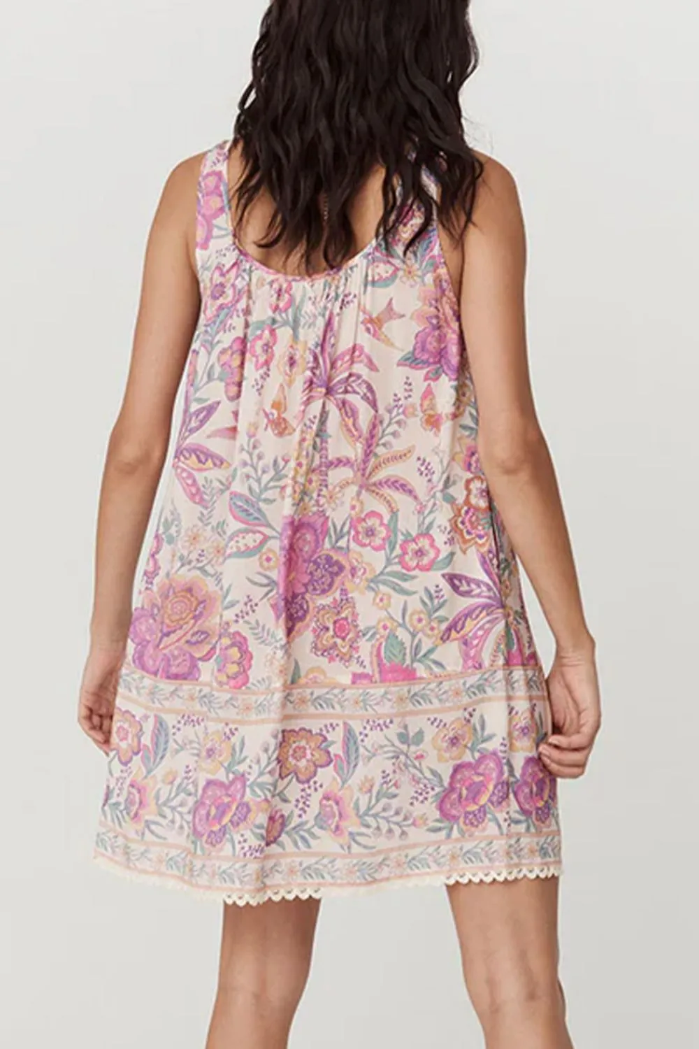 Multicolour Floral Tie Neck Sleeveless Mini Dress - Image 2