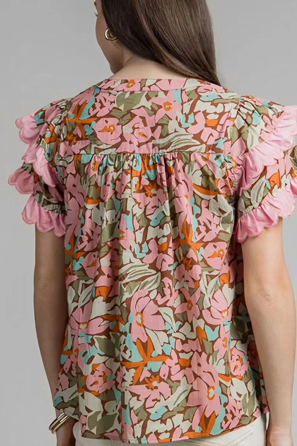 Multicolour Floral Tiered Ruffled Short Sleeve Blouse - Image 2
