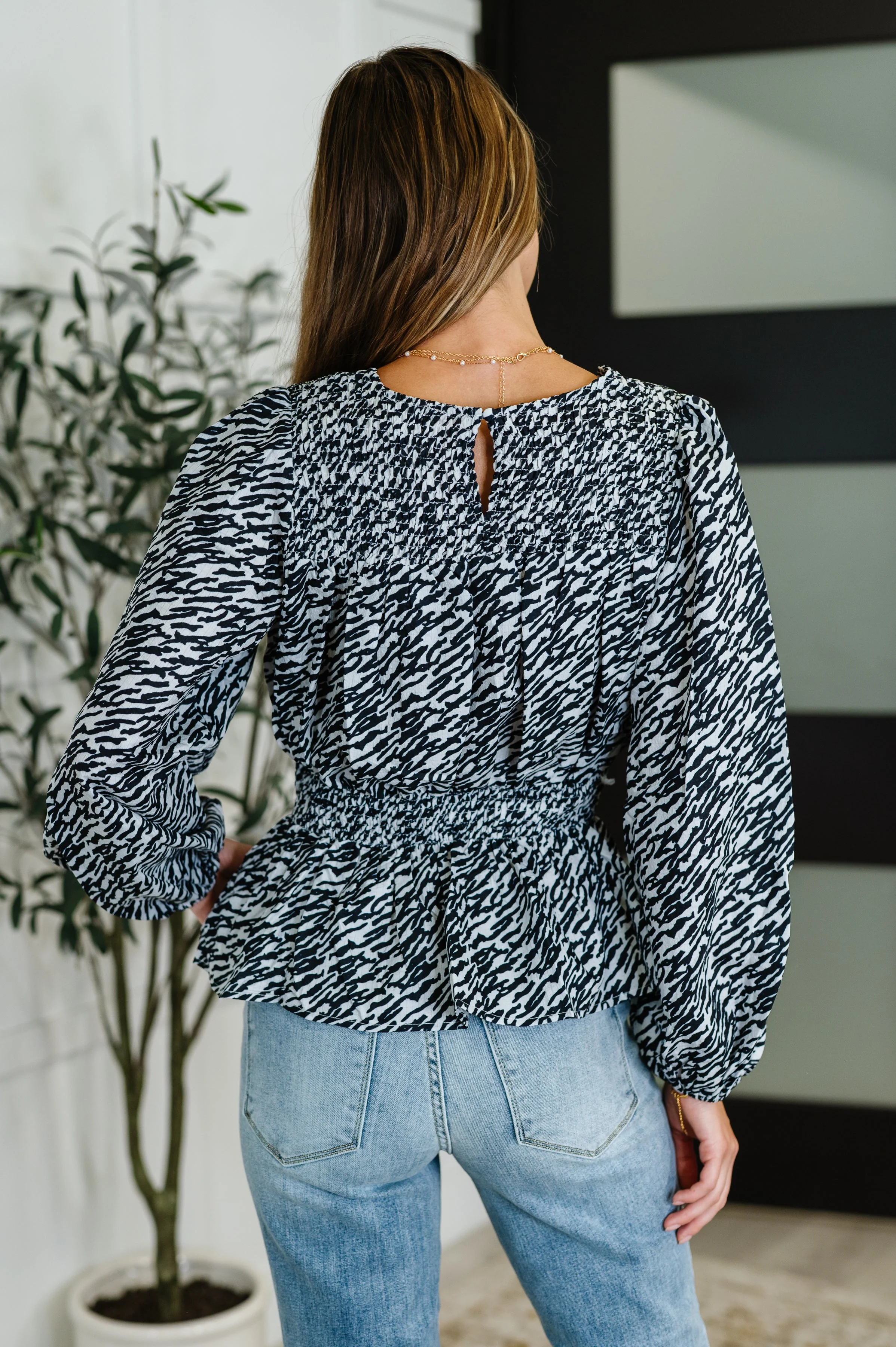 Muse Moves High Neck Peplum Blouse in Black - Image 4