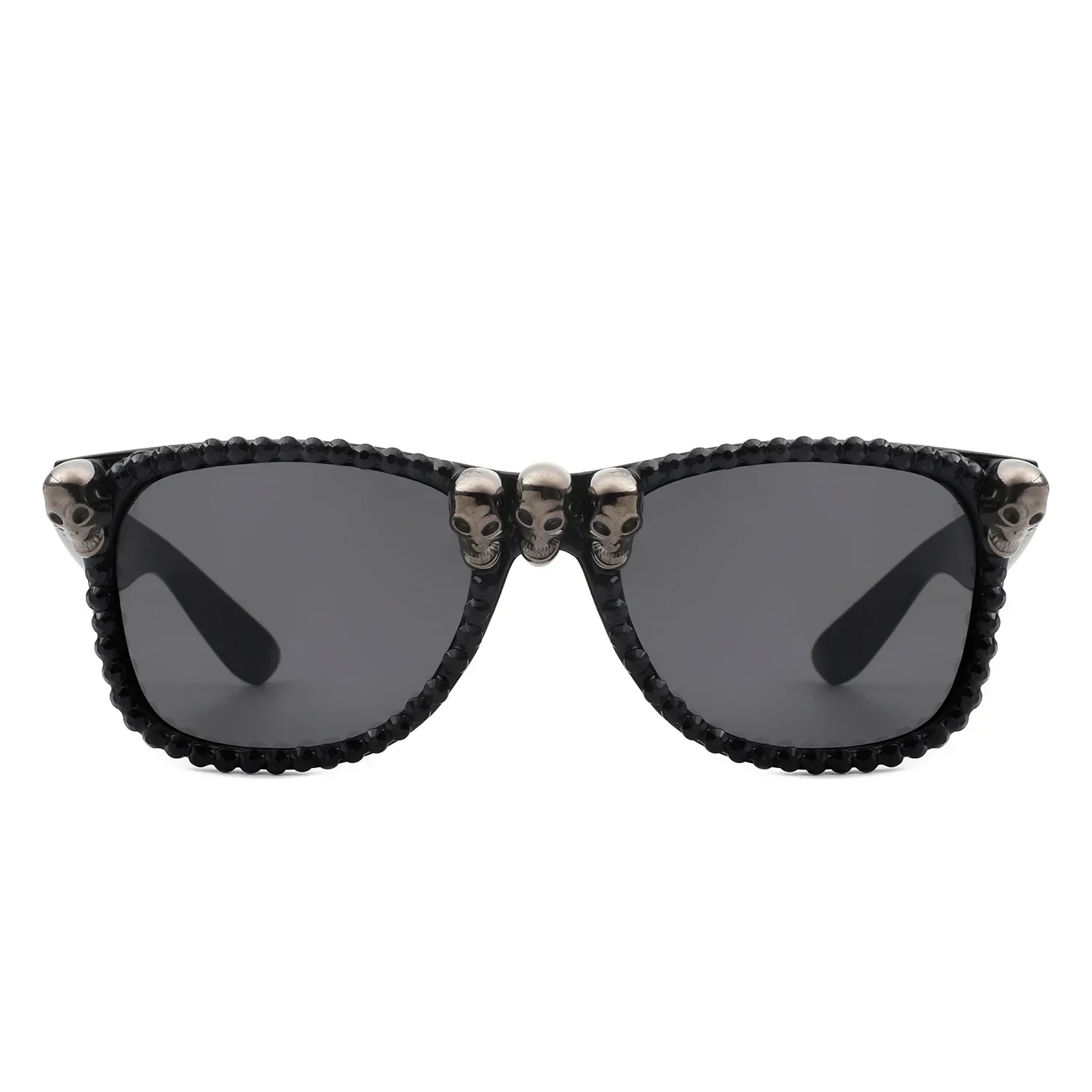 Myralis - Classic Horn Rim Rhinestone Gothic Skull Square Sunglasses - Image 12