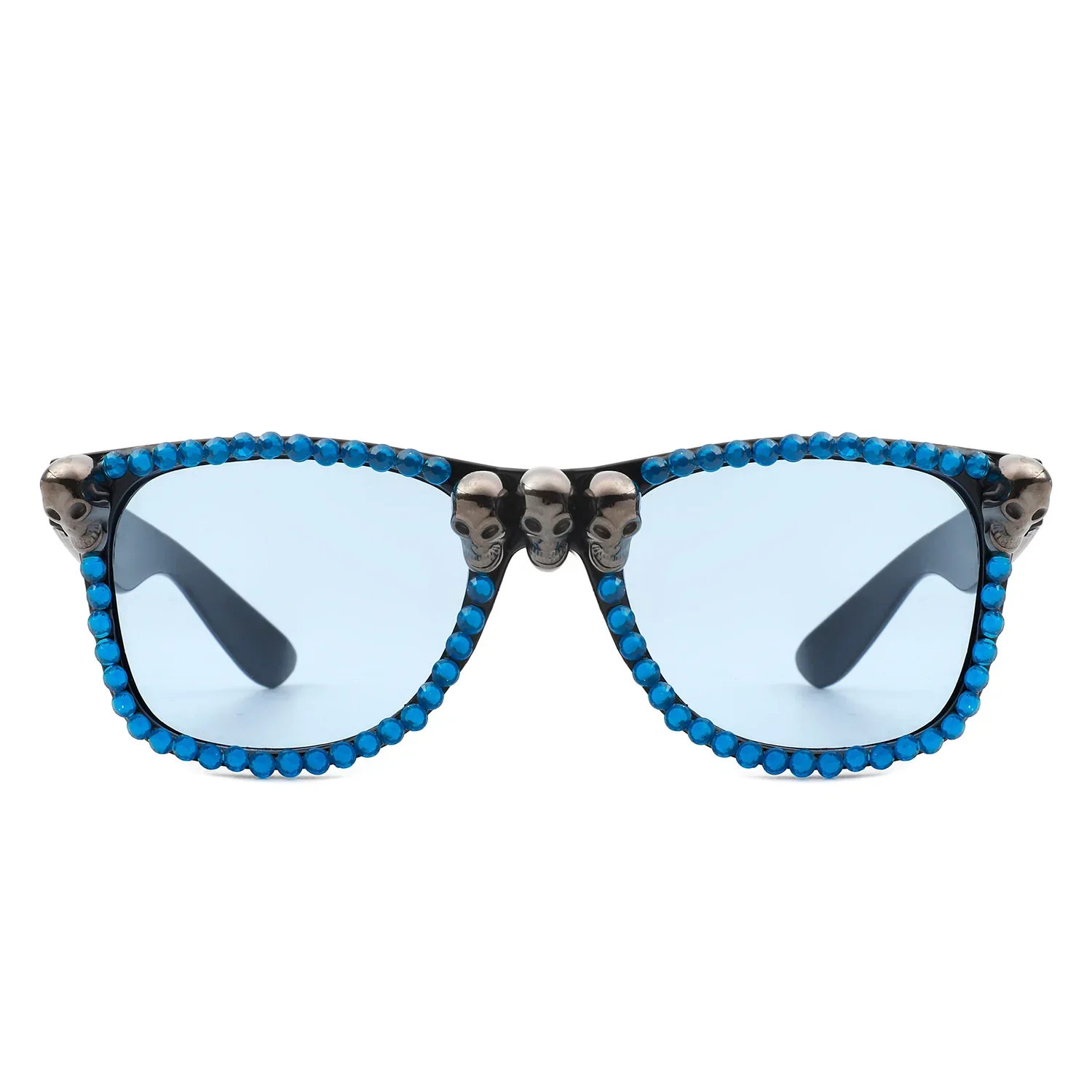 Myralis - Classic Horn Rim Rhinestone Gothic Skull Square Sunglasses - Image 8