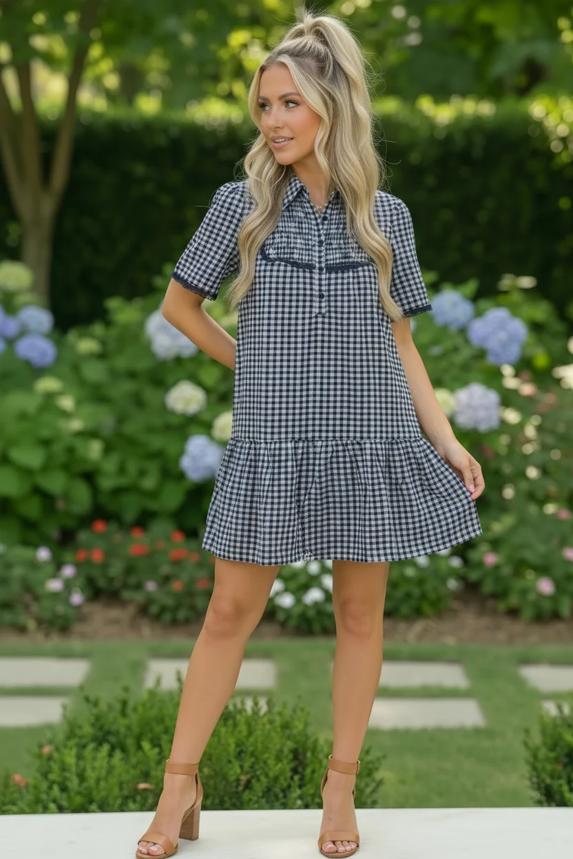Summer Wedding Button Down Ruffle Mini Dress - Image 5