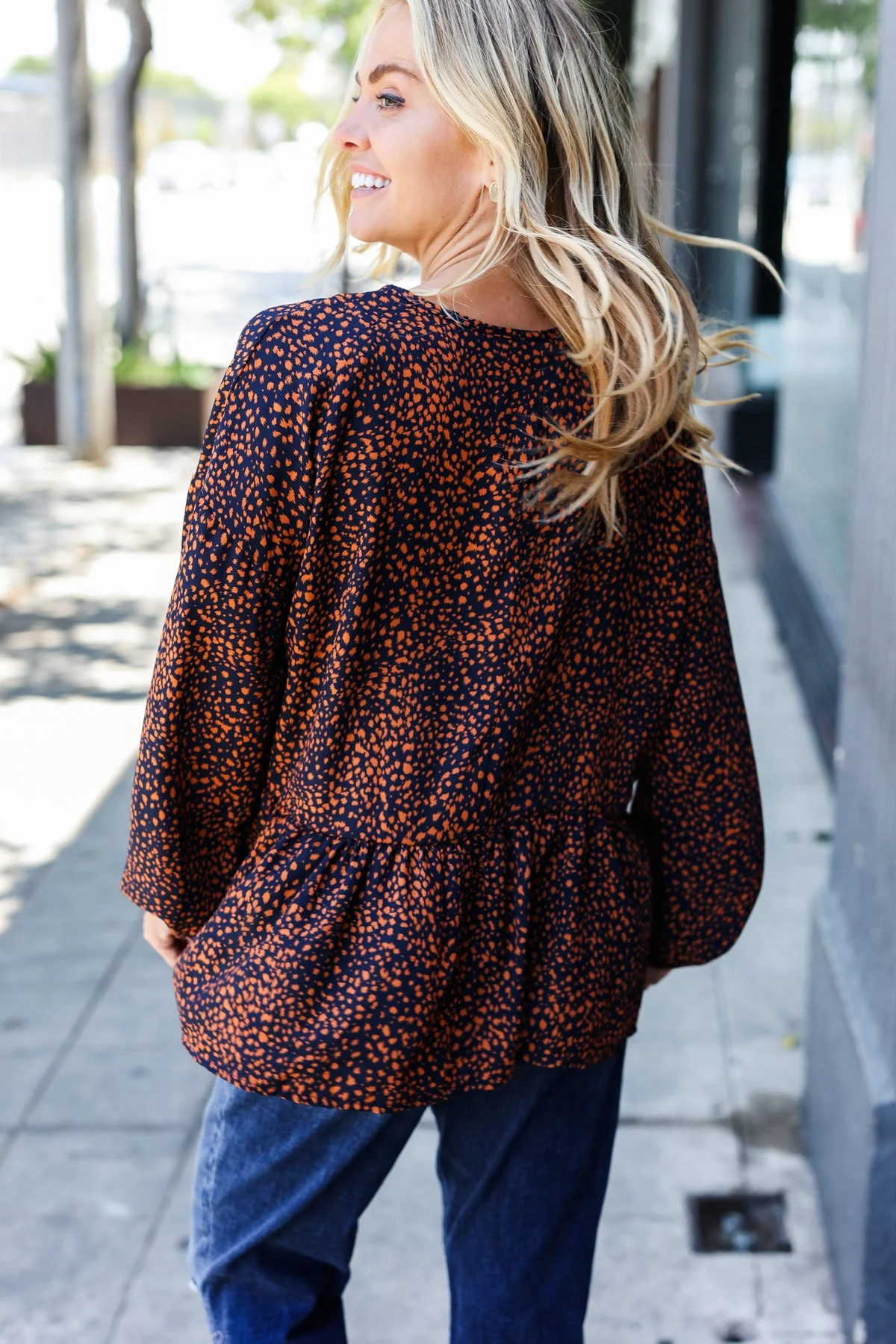 Navy & Rust Leopard Woven Babydoll Top - Image 8