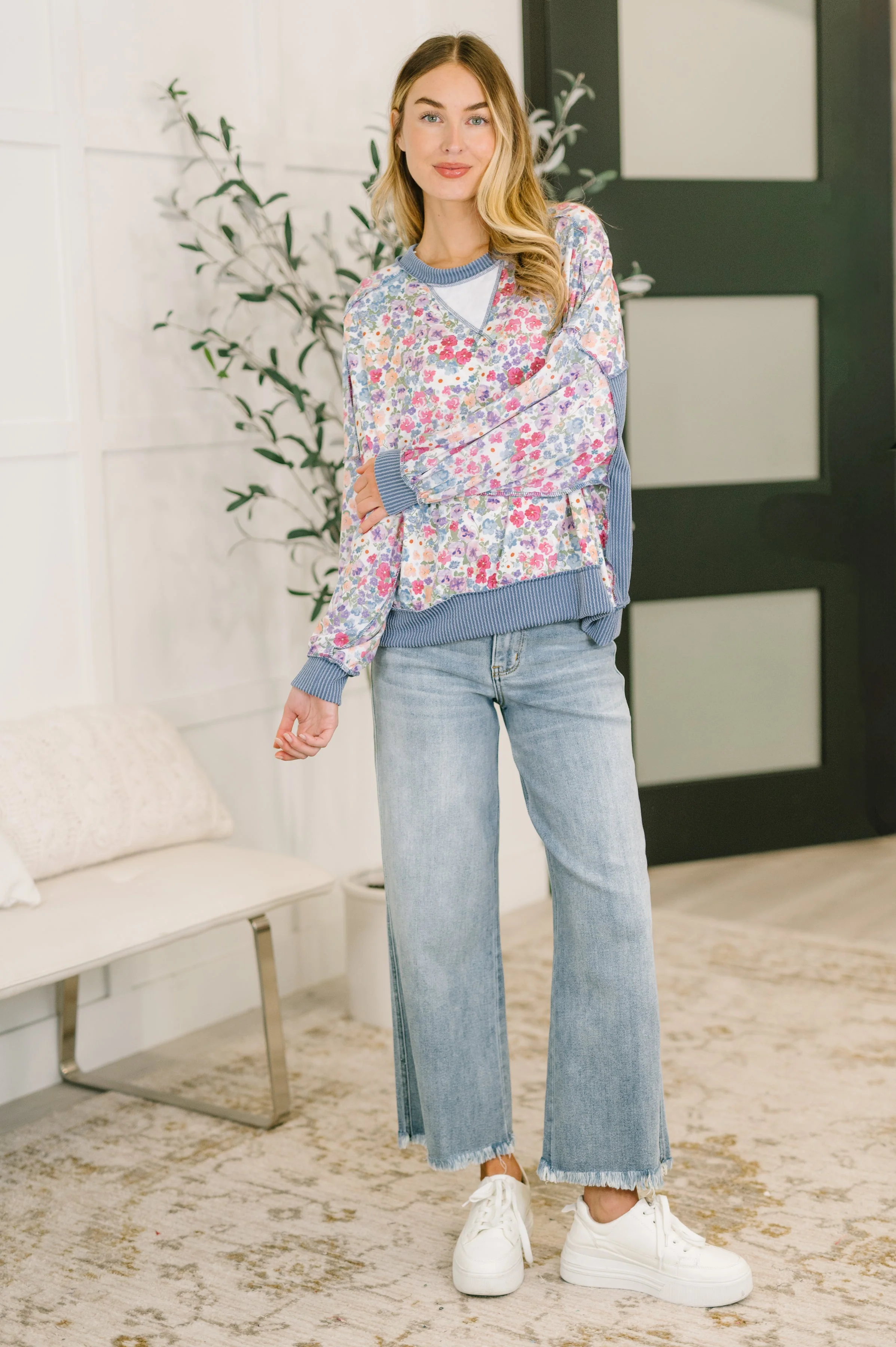 New Opportunities Drop Shoulder Floral Pullover - Image 4