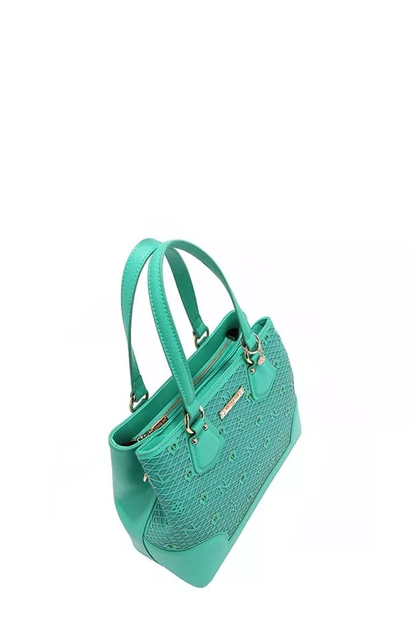 Nicole Lee USA Monogram Pattern Handbag with Rhinestones Decor - Image 11