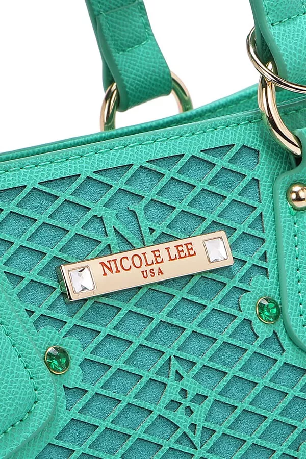 Nicole Lee USA Monogram Pattern Handbag with Rhinestones Decor - Image 13