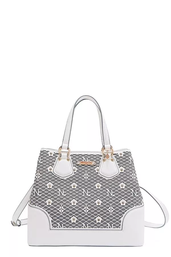Nicole Lee USA Monogram Pattern Handbag with Rhinestones Decor - Image 17