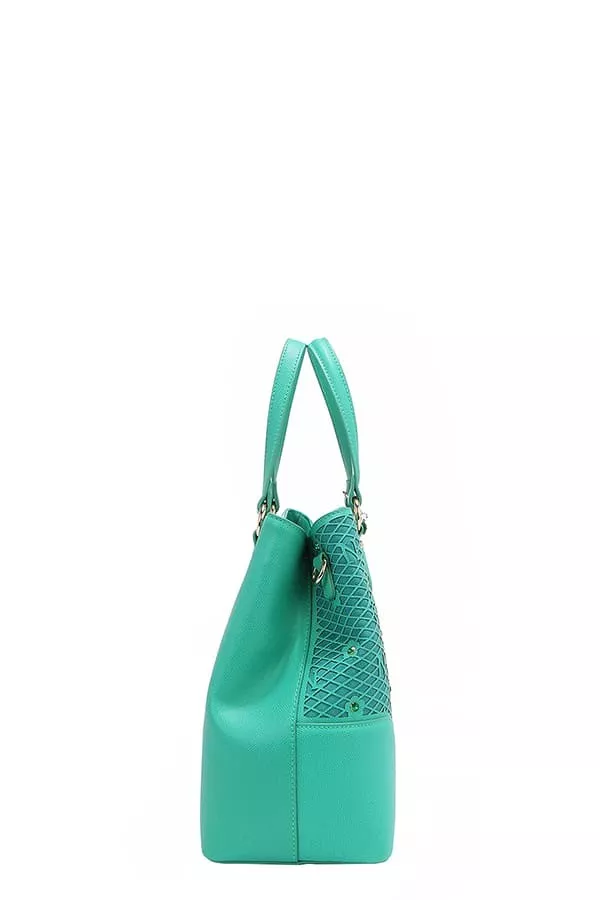 Nicole Lee USA Monogram Pattern Handbag with Rhinestones Decor - Image 9