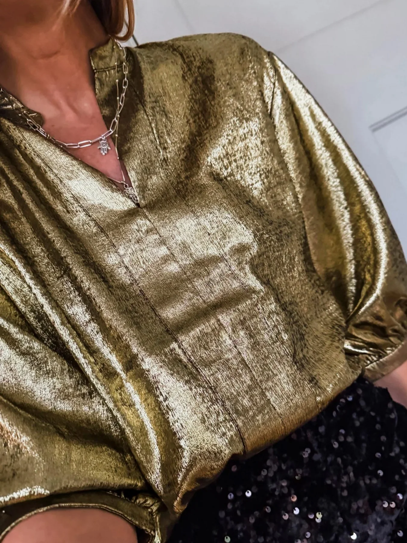 Notched 3/4 Sleeve Blouse - Image 8