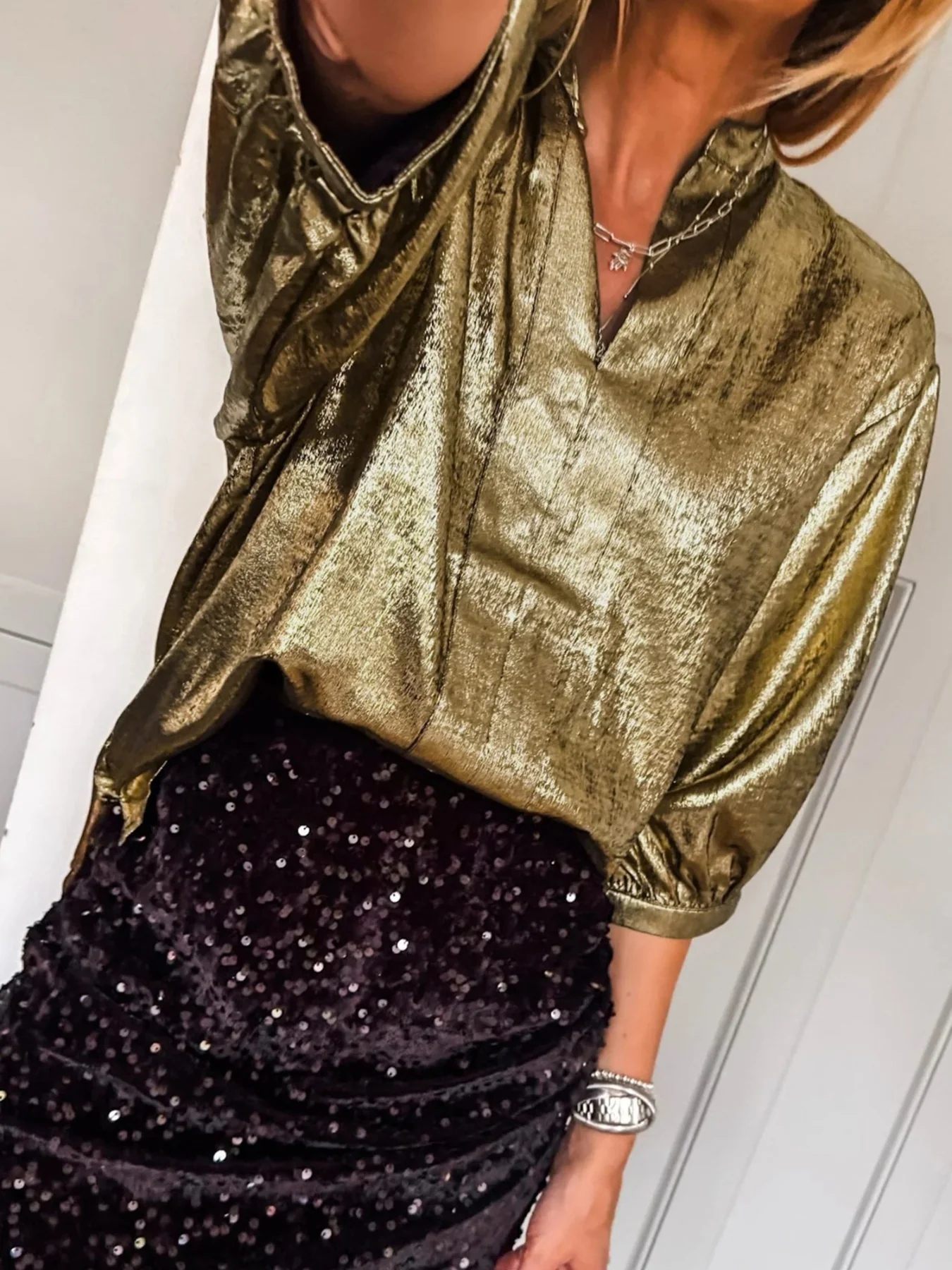 Notched 3/4 Sleeve Blouse - Image 9