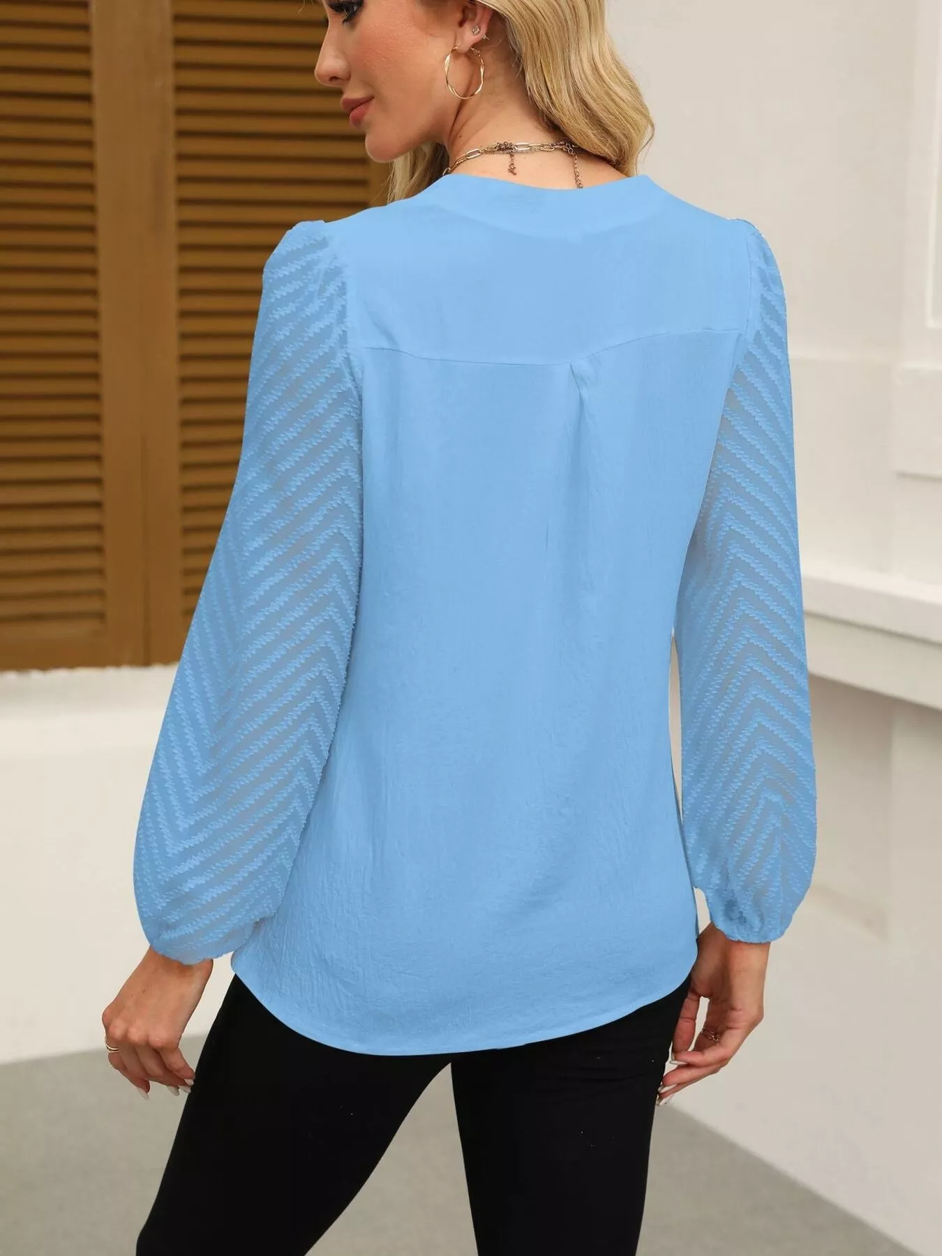Notched Balloon Sleeve Blouse - Image 19