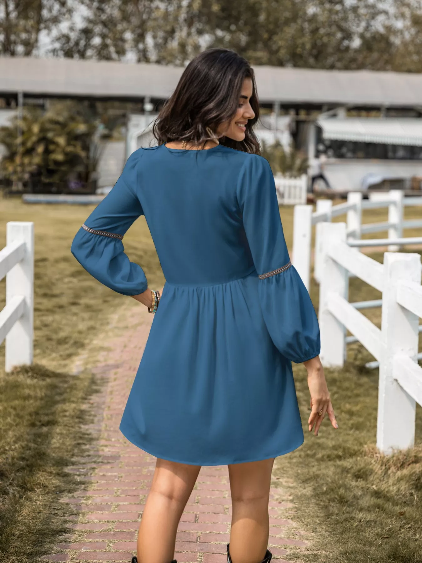 Notched Balloon Sleeve Mini Dress - Image 6