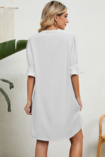 Notched Flounce Sleeve Mini Dress - Image 10