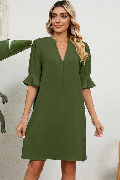 Notched Flounce Sleeve Mini Dress - Image 11