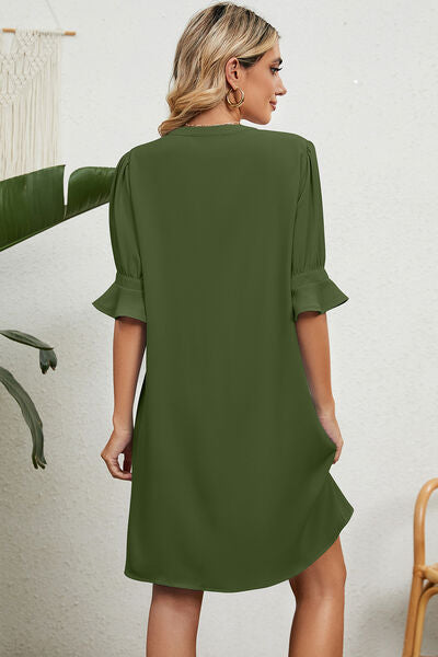 Notched Flounce Sleeve Mini Dress - Image 13