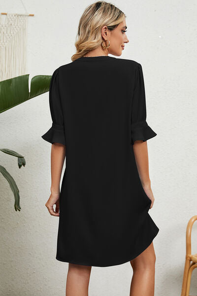 Notched Flounce Sleeve Mini Dress - Image 16