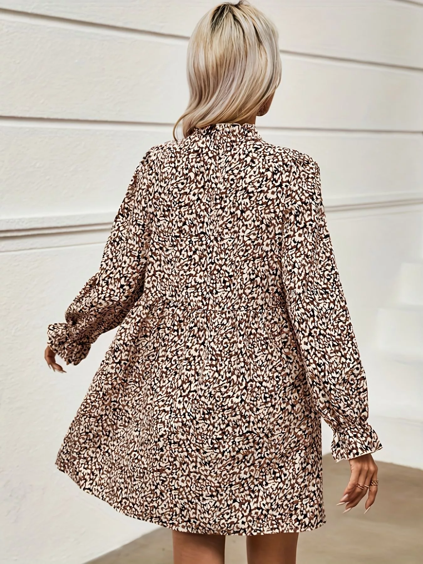 Notched Flounce Sleeve Mini Dress - Image 6