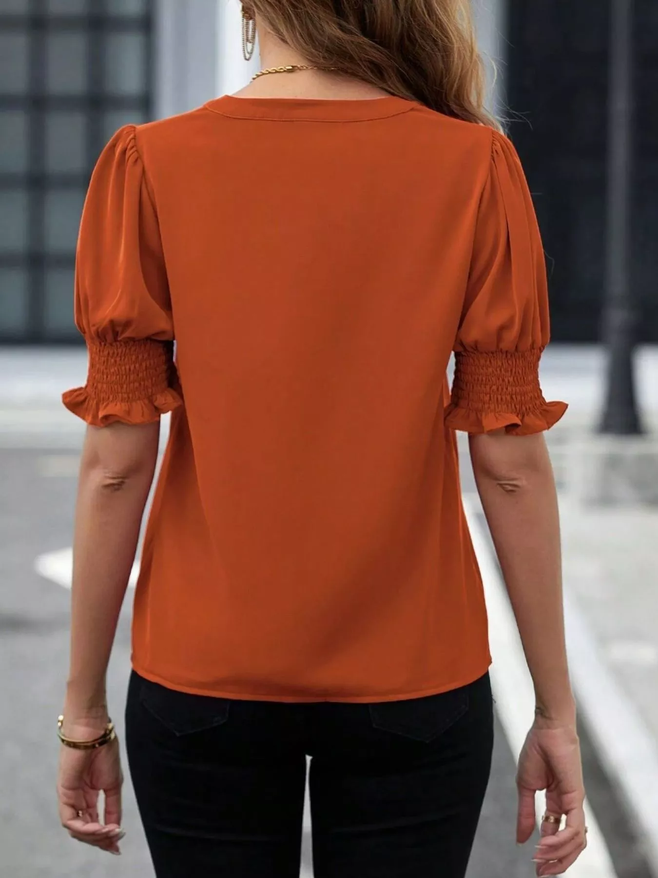 Notched Half Sleeve Blouse - Image 33