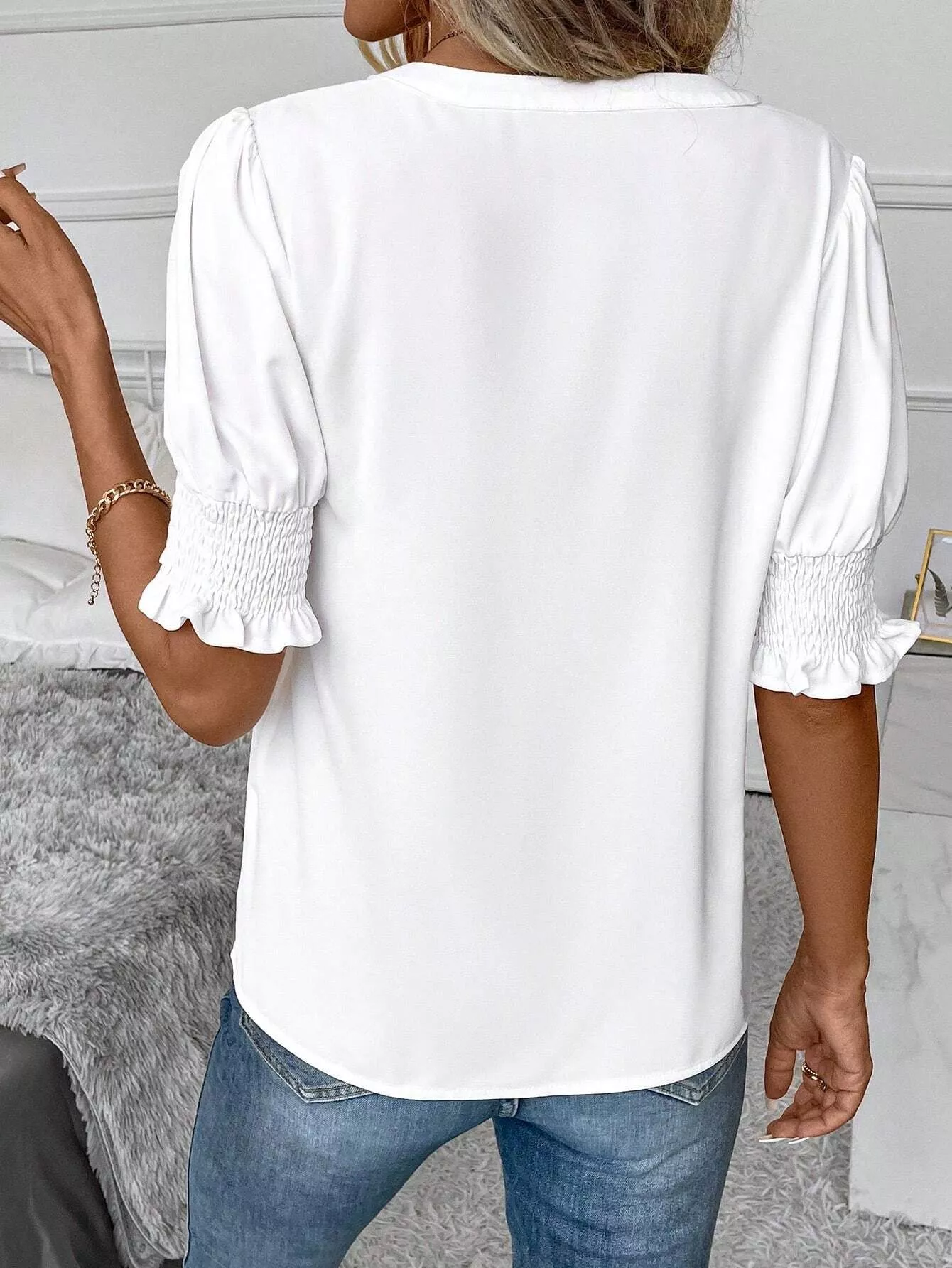 Notched Half Sleeve Blouse - Image 4