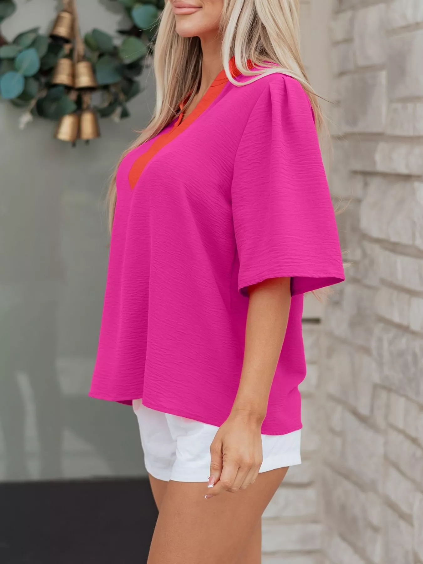 Notched Half Sleeve Blouse - Image 5