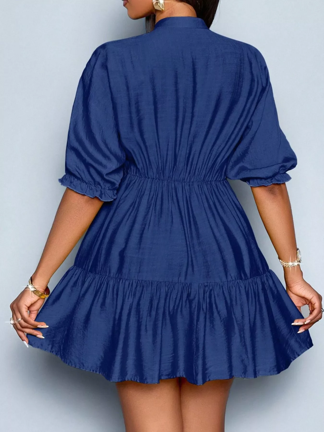 Notched Half Sleeve Tiered Dress - Image 5