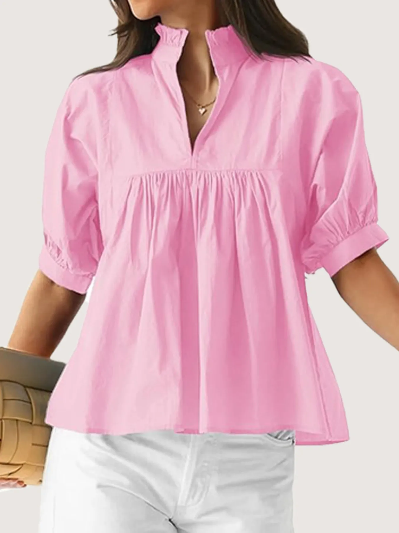 Notched Puff Sleeve Blouse - Image 8